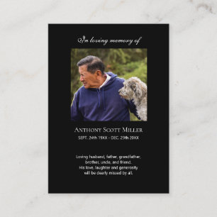 Simple small photo memorial prayer card