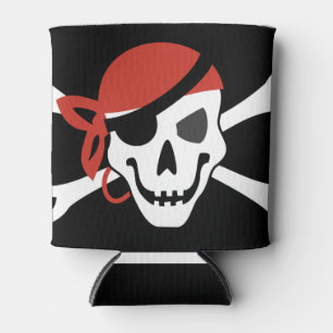 Simple Smiling Pirate Skull with Red Bandana Can Cooler