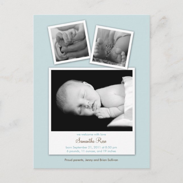 Simple Snapshots Baby Birth Announcement (Blue) (Front)