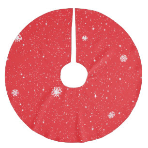 Simple Snow Flakes on RED Brushed Polyester Tree Skirt