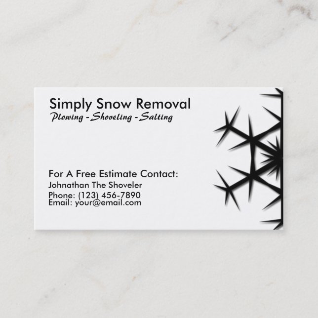 Simple Snow Shoveling, Plowing, Removal Card (Front)