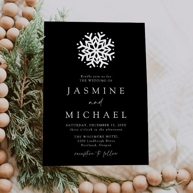 Simple Snowflake Black and White Wedding Invitation (Creator Uploaded)