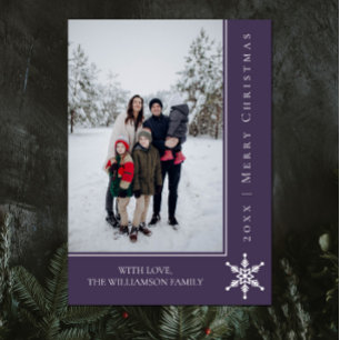 Simple Snowflake Christmas Photo Card   Purple