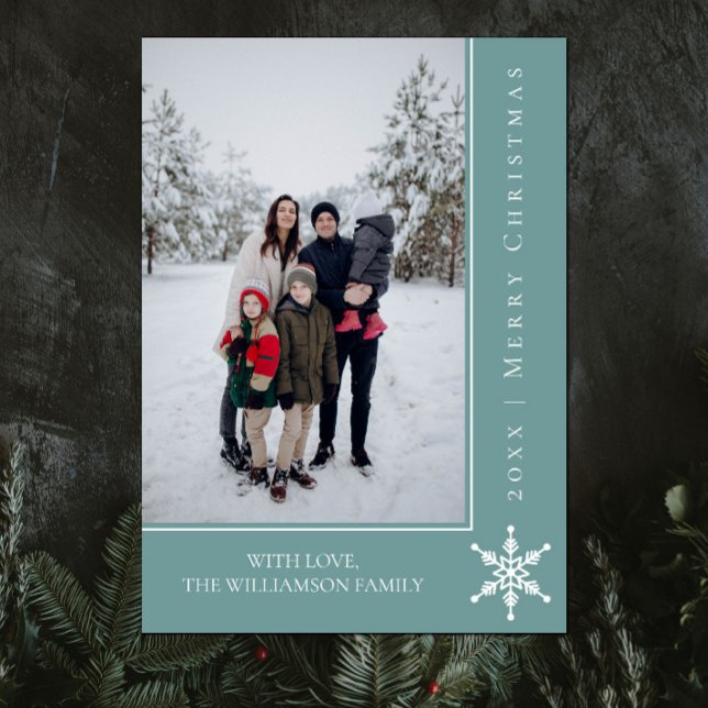 Simple Snowflake Christmas Photo Card | Teal (Teal Simple Snowflake Christmas Photo Card)