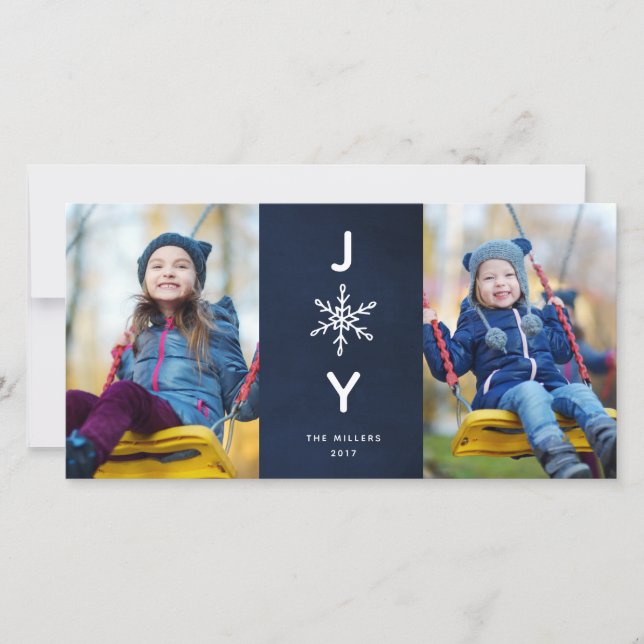 Simple Snowflake Joy  Holiday 2 Photo Card (Front)