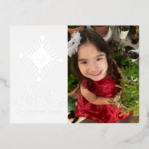 Simple Snowflake Merry Christmas Photo Pressed Foi Foil Holiday Postcard