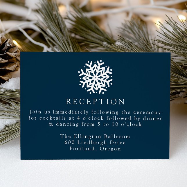 Simple Snowflake Navy Wedding Reception Enclosure Card (Creator Uploaded)