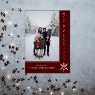 Simple Snowflake New Year's Photo Card   Red