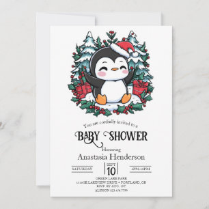 Simple Snowflake Penguin Baby Shower Invitation