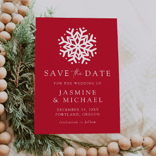 Simple Snowflake Red Save The Date