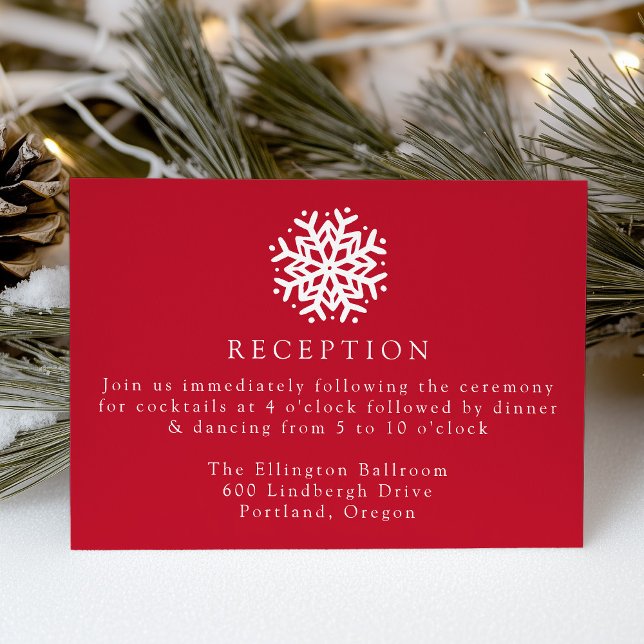 Simple Snowflake Red Wedding Reception Enclosure Card (Creator Uploaded)