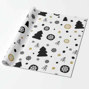 Simple Snowflakes and Trees Holiday Wrapping Paper