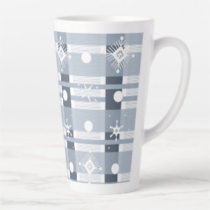 Simple Snowflakes Blue Plaid Giant  Latte Mug