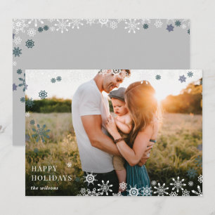 Simple Snowflakes Frame Modern Full Photo Holiday Card