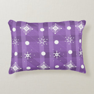 Simple Snowflakes Purple Plaid Pattern Accent Pillow
