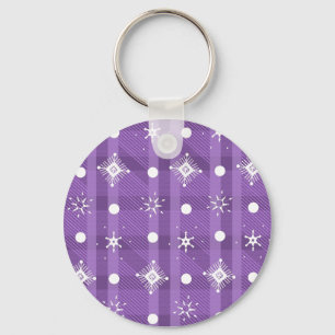 Simple Snowflakes Purple Plaid Pattern    Keychain