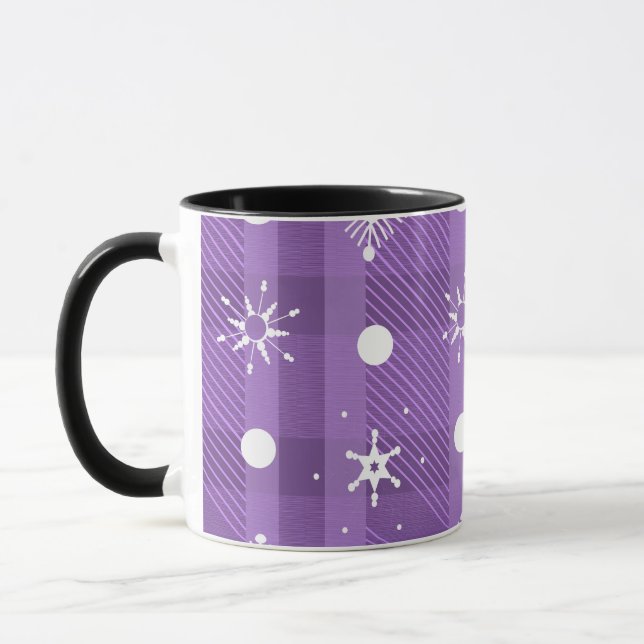 Simple Snowflakes Purple Plaid Pattern   Mug (Left)
