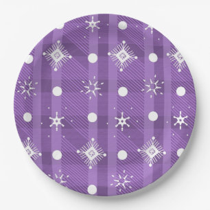 Simple Snowflakes Purple Plaid Pattern Paper Plate
