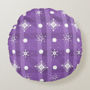 Simple Snowflakes Purple Plaid Pattern Round Pillow