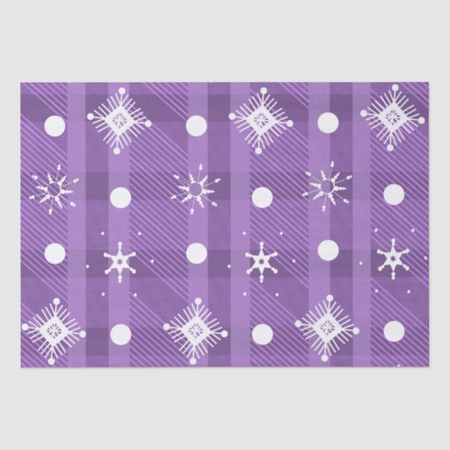 Simple Snowflakes Purple Plaid  Pattern   Tissue Paper (Front)