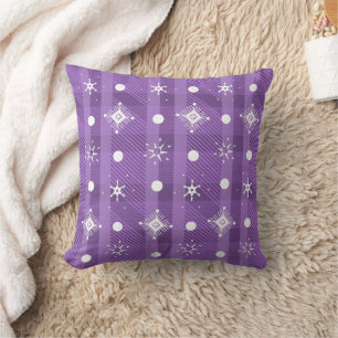 Simple Snowflakes Purple Plaid  Throw Pillow