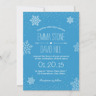 Simple Snowflakes & Snow Winter Wedding Invitation