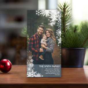 Simple Snowflakes with Vertical Photo Pastel Blue Holiday Card