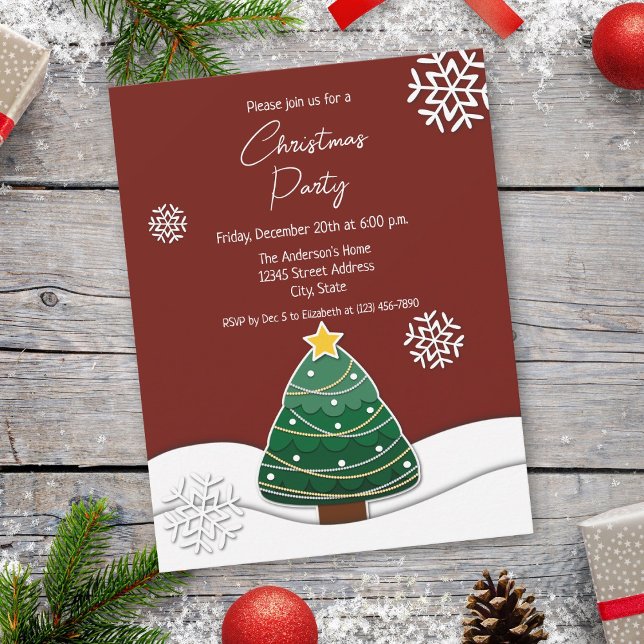 Simple Snowy Christmas Tree Winter Holiday Party Invitation (Creator Uploaded)