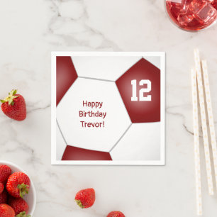 simple soccer ball girls boys birthday maroon napkin