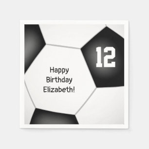 simple soccer ball girls boys birthday napkin