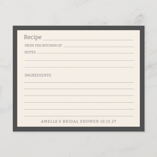 Simple Soft Black Border Personalized Recipe Card (Front)