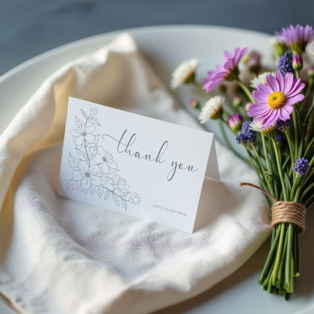 Simple Soft Floral Script Thank You for Couples Card (Creator Uploaded)
