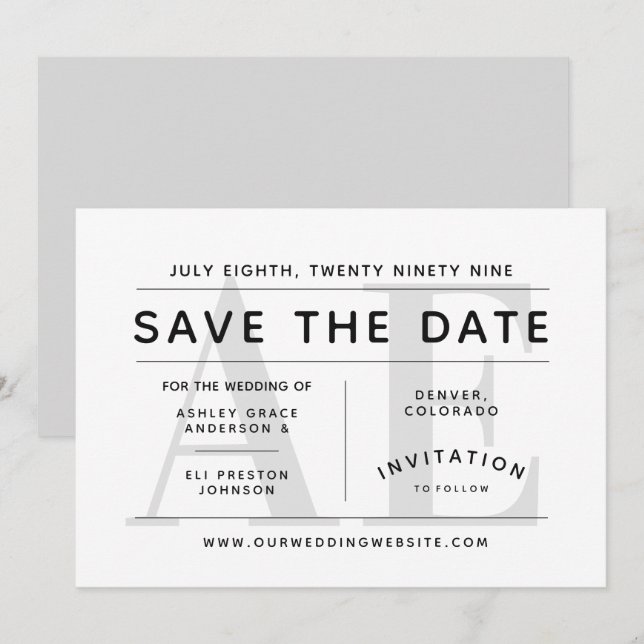 Simple Soft Grey Typography Save the Date Invitation (Front/Back)