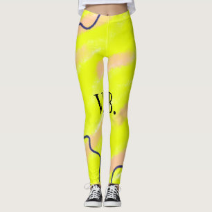 Simple solid color add name text monogram yellow leggings