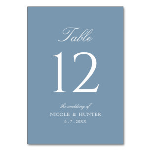 Simple Solid Color Dusty Blue Wedding Table Number
