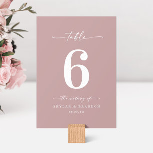 Simple Solid Color Dusty Mauve Pink Wedding Table Number
