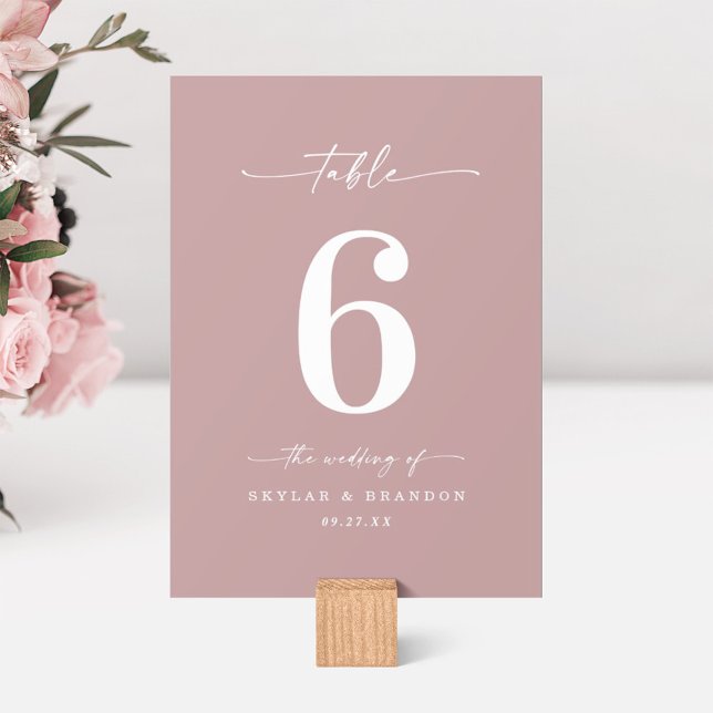 Simple Solid Color Dusty Mauve Pink Wedding Table Number (Creator Uploaded)