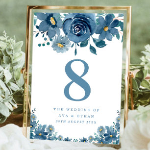 Simple Solid Color Light Navy Blue Wedding Table  Number