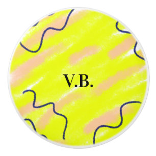 Simple solid colour add name text monogram yellow ceramic knob