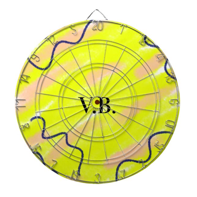 Simple solid colour add name text monogram yellow dartboard (Front)
