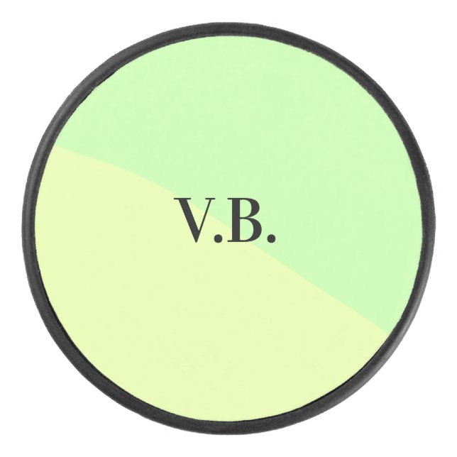 Simple solid colour add name text monogram yellow  hockey puck (Front)