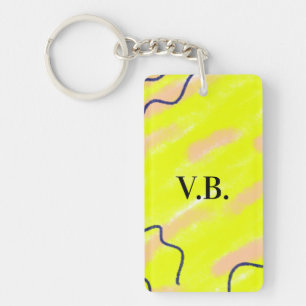 Simple solid colour add name text monogram yellow keychain