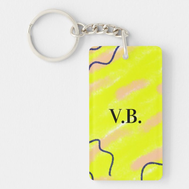 Simple solid colour add name text monogram yellow keychain (Front)