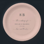 Simple Solid Colour Blush Pink Monogrammed Wedding Paper Plate<br><div class="desc">Simple Solid Colour Blush Pink Monogrammed Wedding Reception Personalized Paper plates. This modern wedding or any event Paper plate design is simple and minimal with a plain solid background colour and trendy signature calligraphy script fonts. Shown in the Blush Pink Wedding Colour Palette. Also features a simple monogram on the...</div>