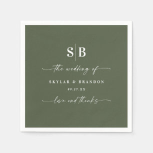 Simple Solid Colour Dark Green Monogrammed Wedding Napkin