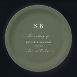 Simple Solid Colour Dark Green Monogrammed Wedding Paper Plate<br><div class="desc">Simple Solid Colour Dark Green Monogrammed Wedding Reception Personalized Paper plates. This modern wedding or any event Paper plate design is simple and minimal with a plain solid background colour and trendy signature calligraphy script fonts. Shown in the Dark Green Wedding Colour Palette. Also features a simple monogram on the...</div>