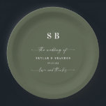 Simple Solid Colour Dark Green Monogrammed Wedding Paper Plate<br><div class="desc">Simple Solid Colour Dark Green Monogrammed Wedding Reception Personalized Paper plates. This modern wedding or any event Paper plate design is simple and minimal with a plain solid background colour and trendy signature calligraphy script fonts. Shown in the Dark Green Wedding Colour Palette. Also features a simple monogram on the...</div>
