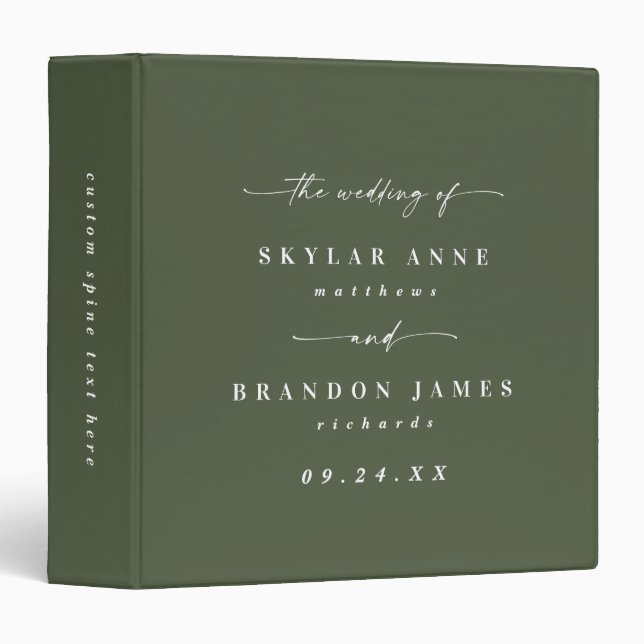 Simple Solid Colour Dark Green Wedding Photo Album Binder (Front/Spine)