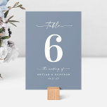 Simple Solid Colour Dusty Blue Wedding Reception Table Number<br><div class="desc">Simple Solid Colour Dusty Blue Wedding Reception Dinner Table Numbers. This modern chic Table Card is simple classic and elegant with a plain solid background colour and a pretty signature script calligraphy font with tails. Shown in the new Colorway. Available in several colour options, or feel free to edit the...</div>