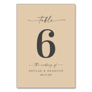 Simple Solid Colour Dusty Yellow Gold Wedding Table Number